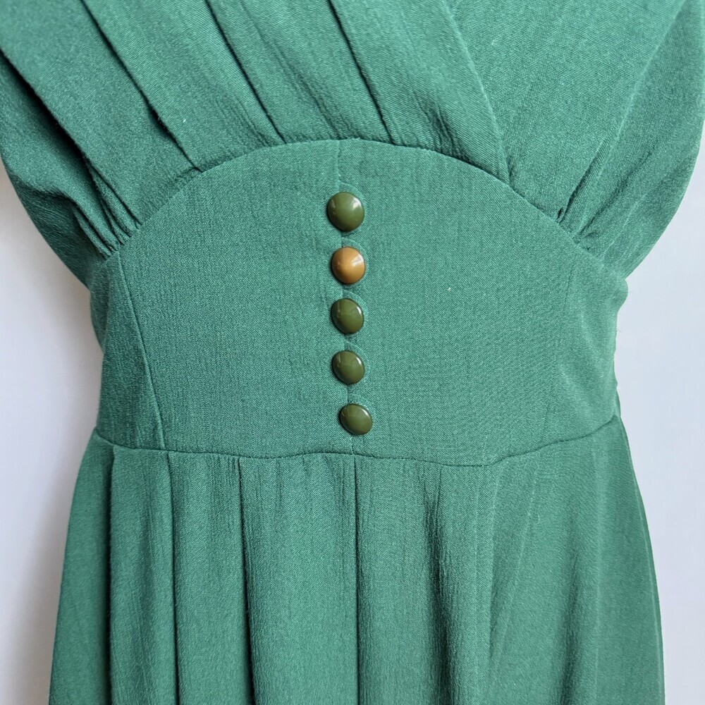 Vintage 90s Sunshine Starshine by Halmode Sz 10 Emerald Green Pleated Midi Dress - Picture 6 of 16